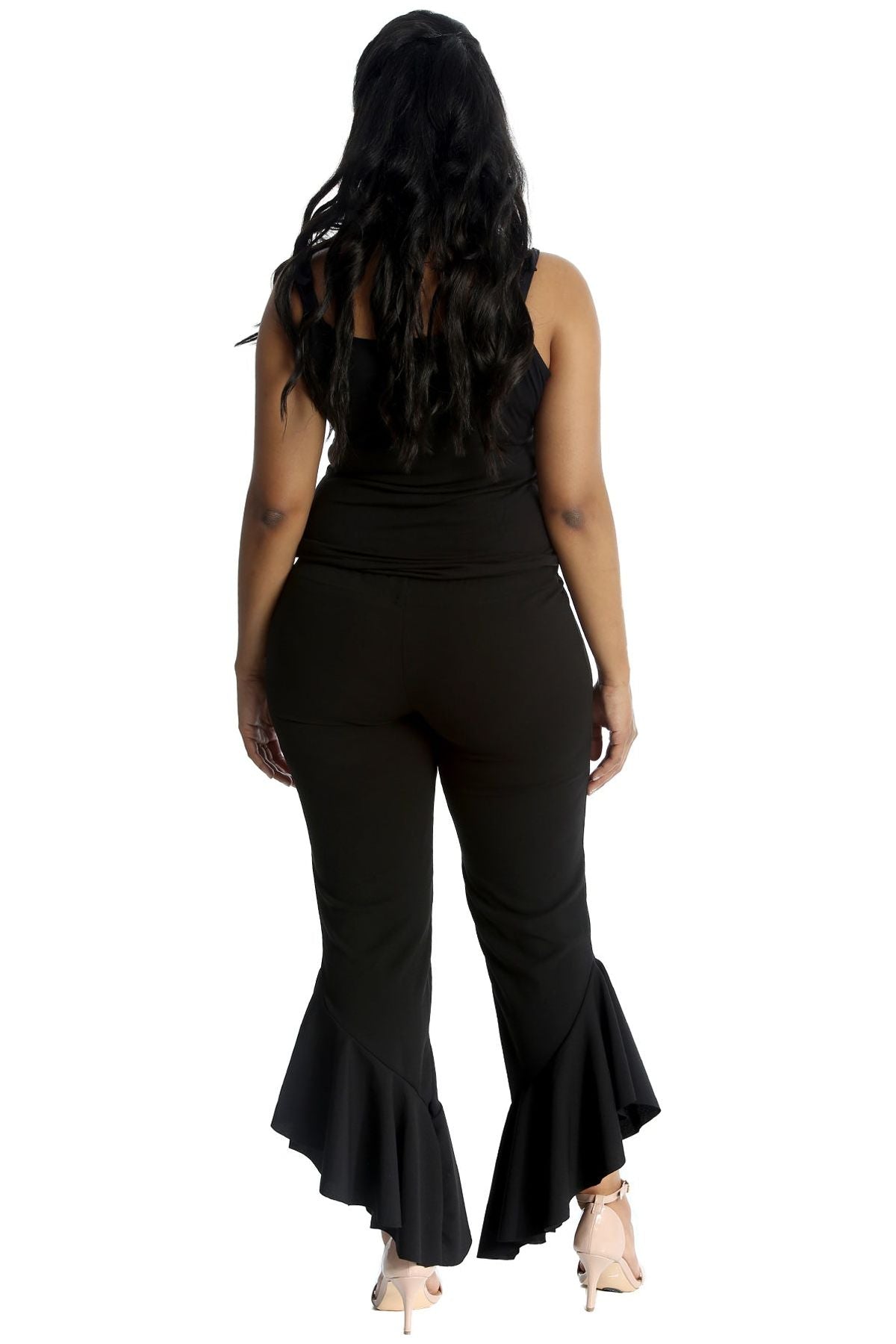 Plus Size Frill Asymmetric Hem Plain Trousers For Women  - Dropwear