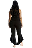 Plus Size Frill Asymmetric Hem Plain Trousers For Women  - Dropwear