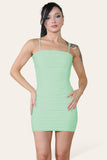 Hot Pink / Fuchsia Double Layered Naked Shoulder Ruched Body-Con Cami Dress Mini Style For Women 6 - Dropwear