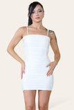 White / Cream Double Layered Naked Shoulder Ruched Body-Con Cami Dress Mini Style For Women 6 - Dropwear