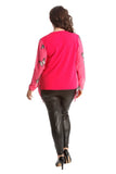 Cerise Chiffon Butterfly Print Sheer Cardigan Top For Women 26-28 - Dropwear