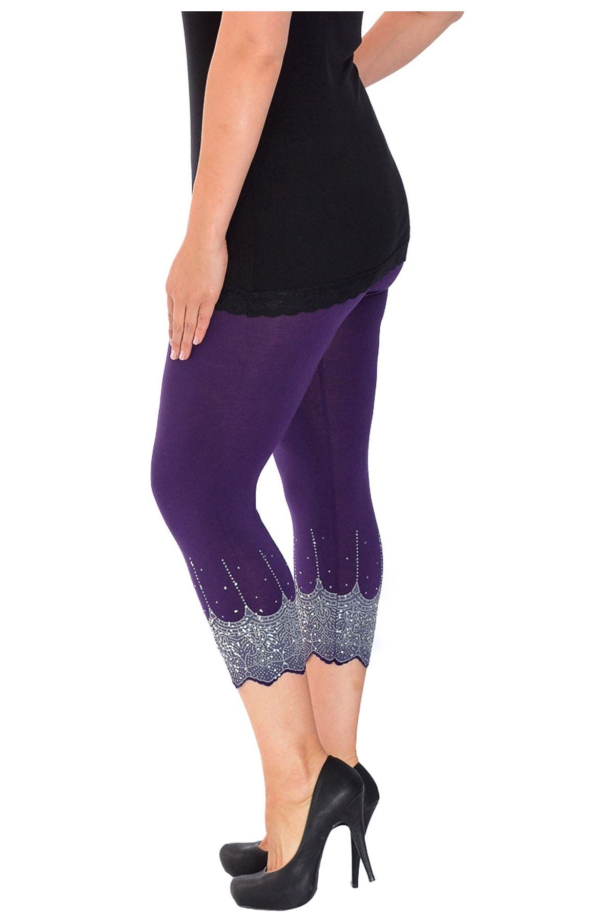 Scallop Edge Sequin Leggings For Women  - Dropwear