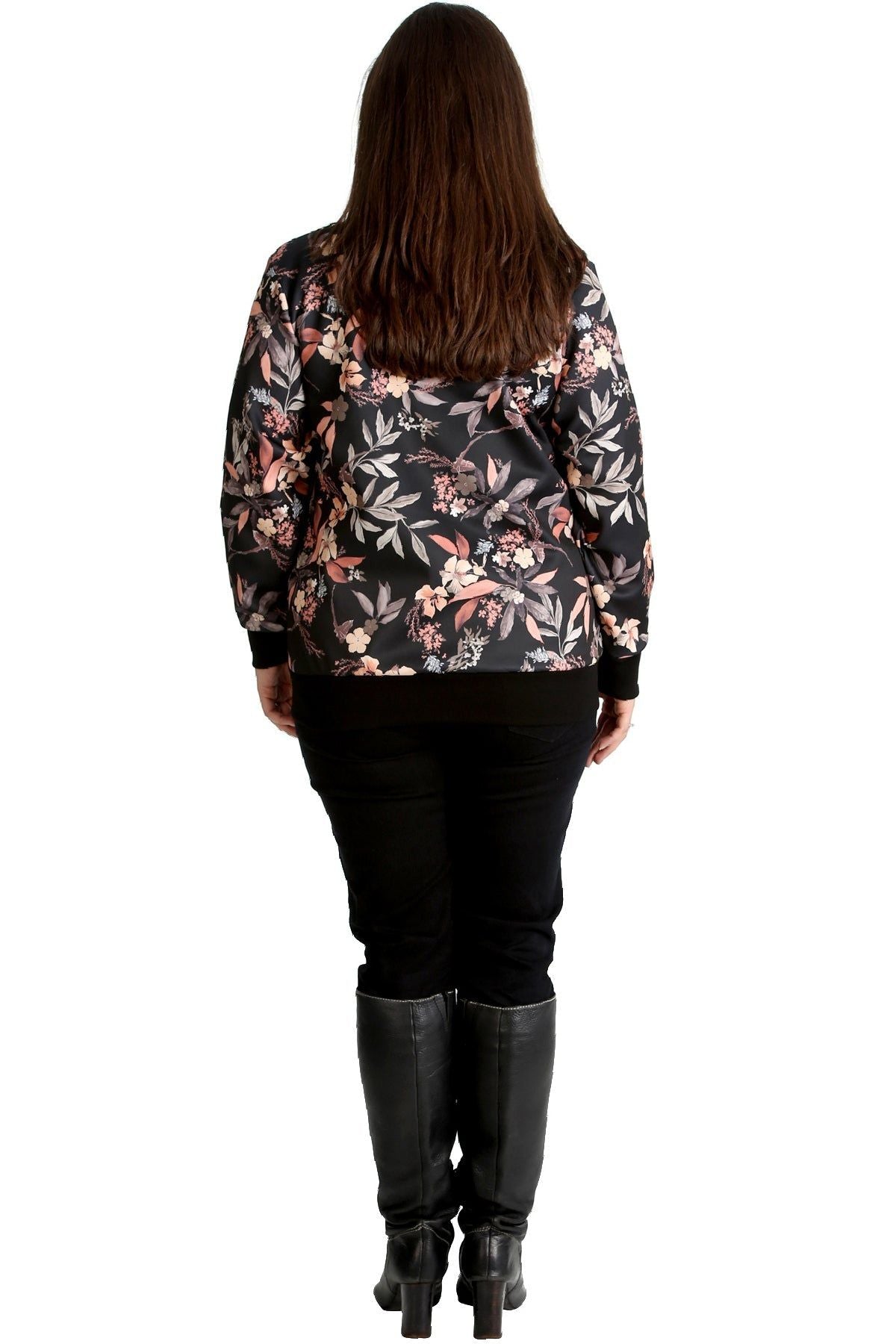 Black Floral Leaf Bomber Jacket Print For Women 18 - Dropwear