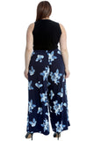 Black Light Green Plus Size Floral Print Palazzo Trouser For Women 16-18 - Dropwear