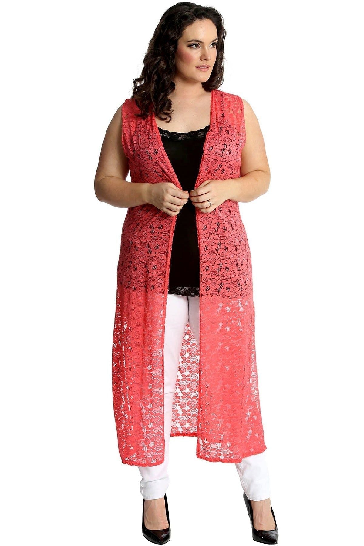 Mocha Floral Lace Open Top Cardigan For Women 16 - Dropwear