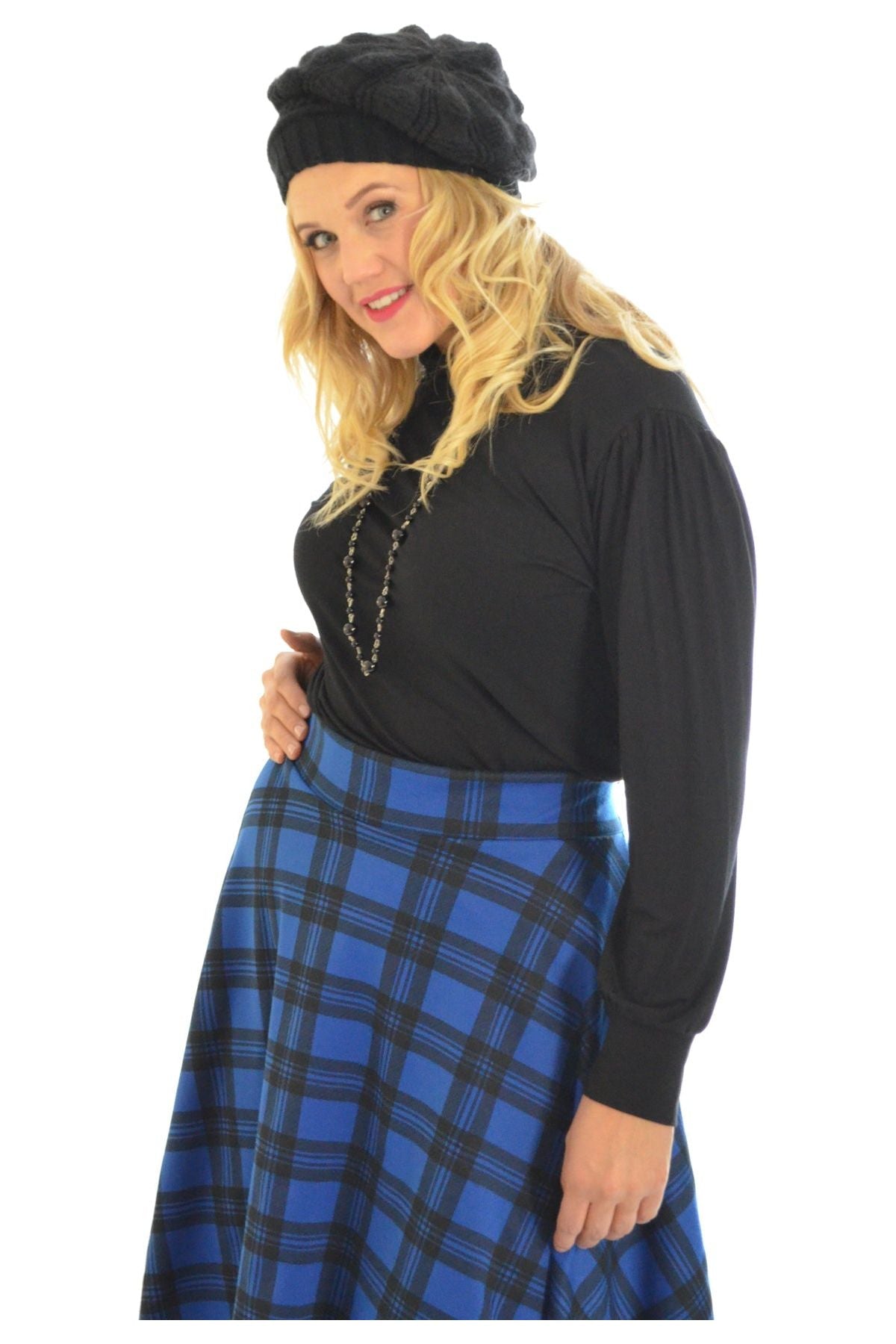 Red Tartan Flared Elastic Waist Skater Skirt For Women 14 - Dropwear