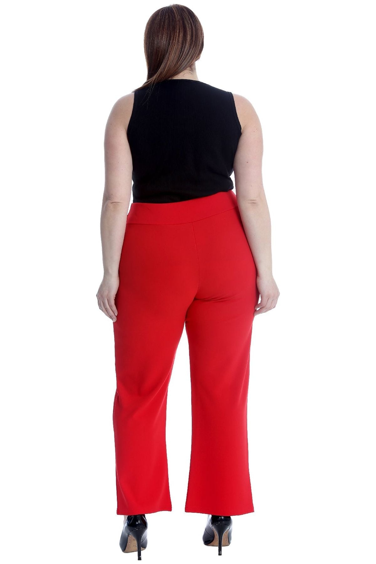 Red Plus Button Embellished Pocket Palazzo Trousers For Women 22-24 - Dropwear