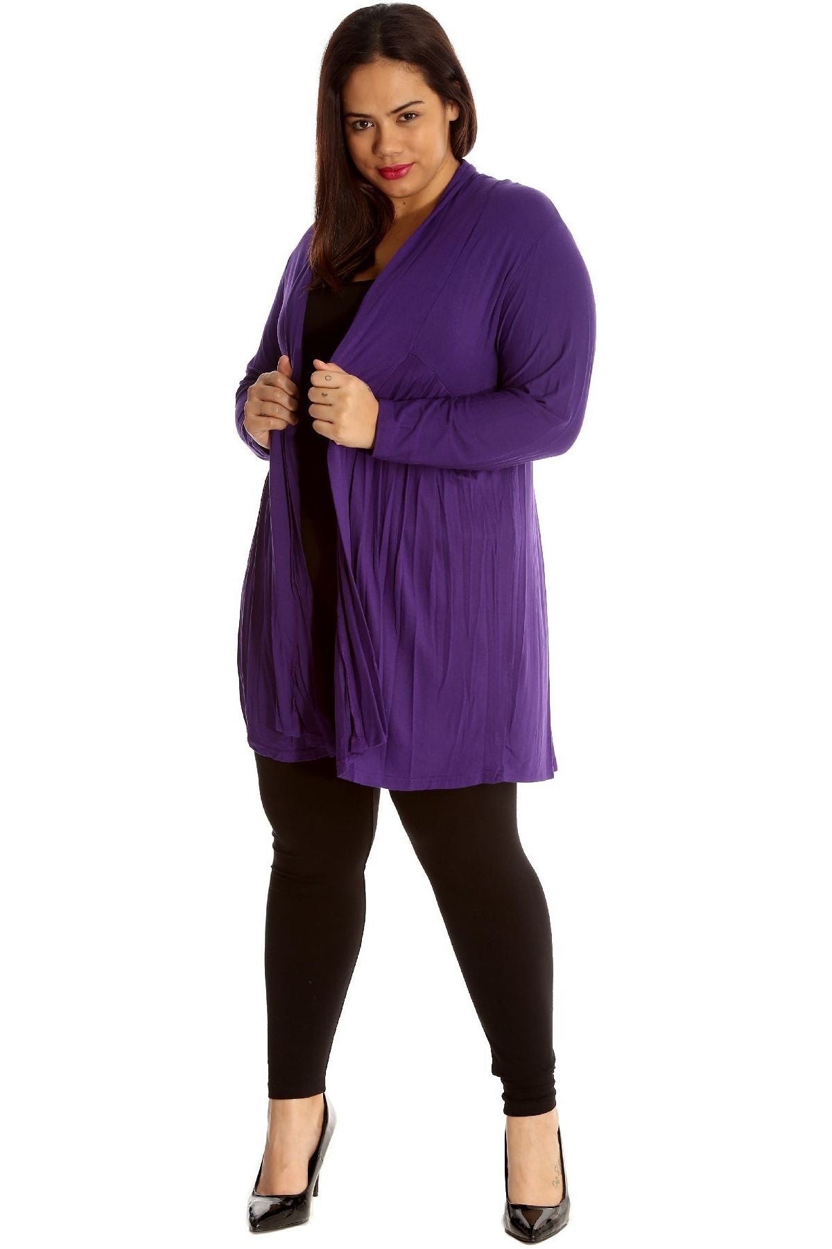 Red Plus Size Lace Back Open Pleated Cardigan For Women 24-26 - Dropwear