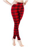 Red Tartan Check Print Long Leggings For Women 12-14 - Dropwear