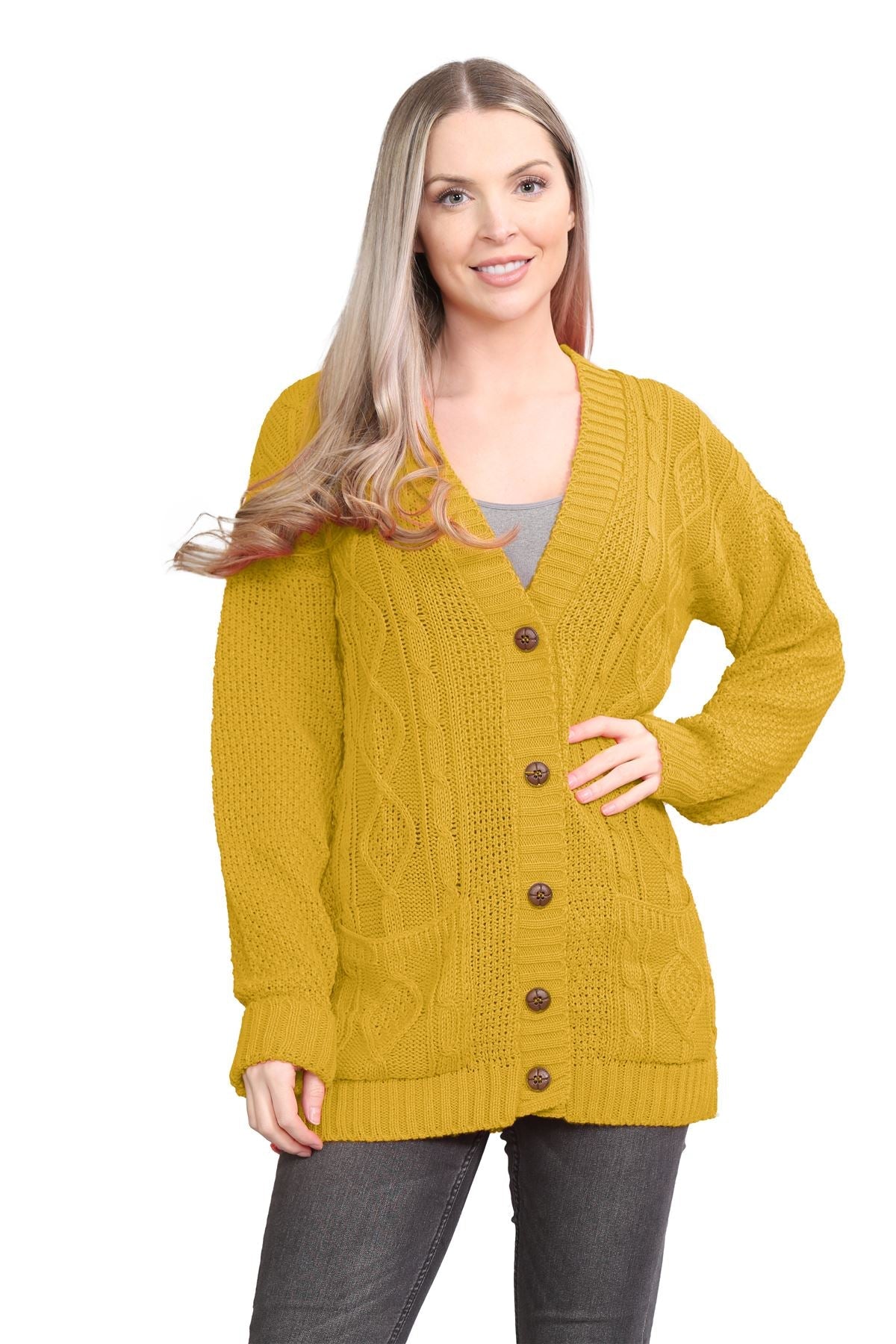 Rust Cable Knitted Button Cardigan For Women 12-14 - Dropwear