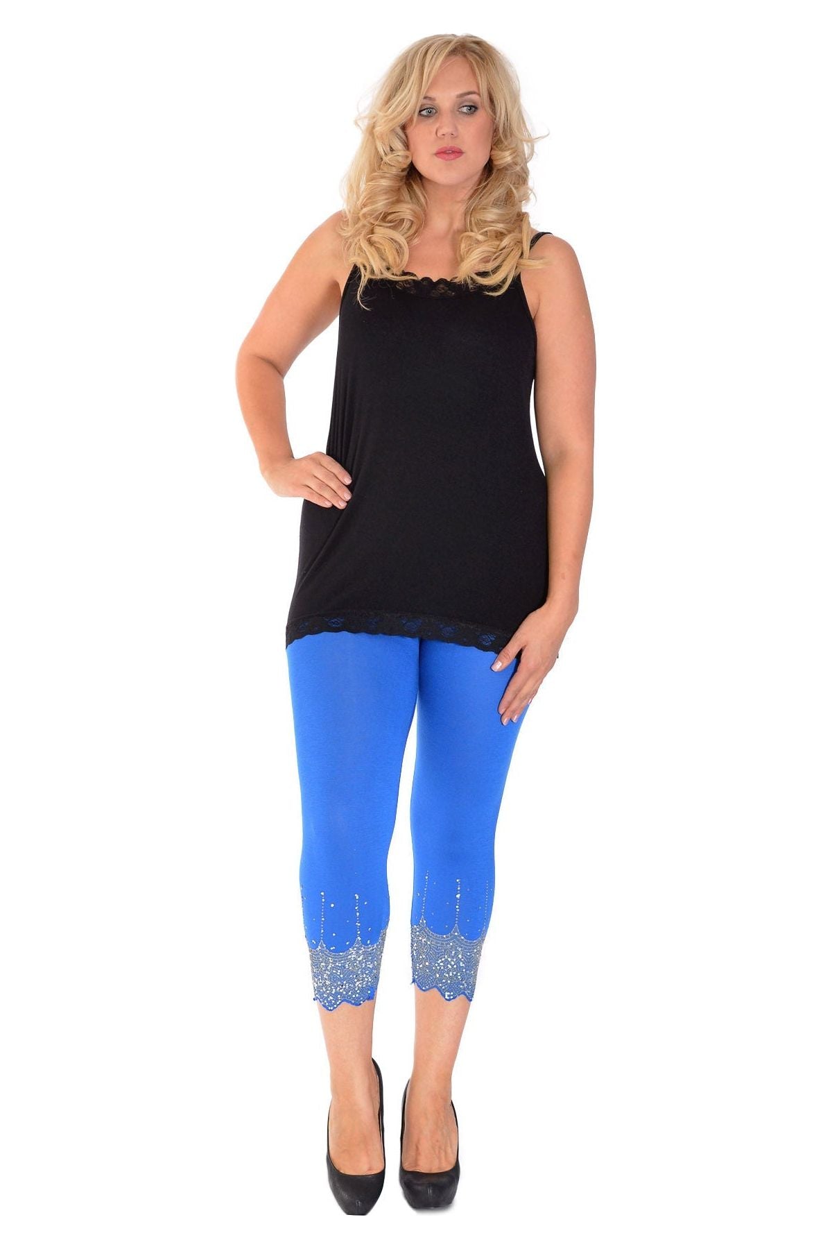 Scallop Edge Sequin Leggings For Women  - Dropwear