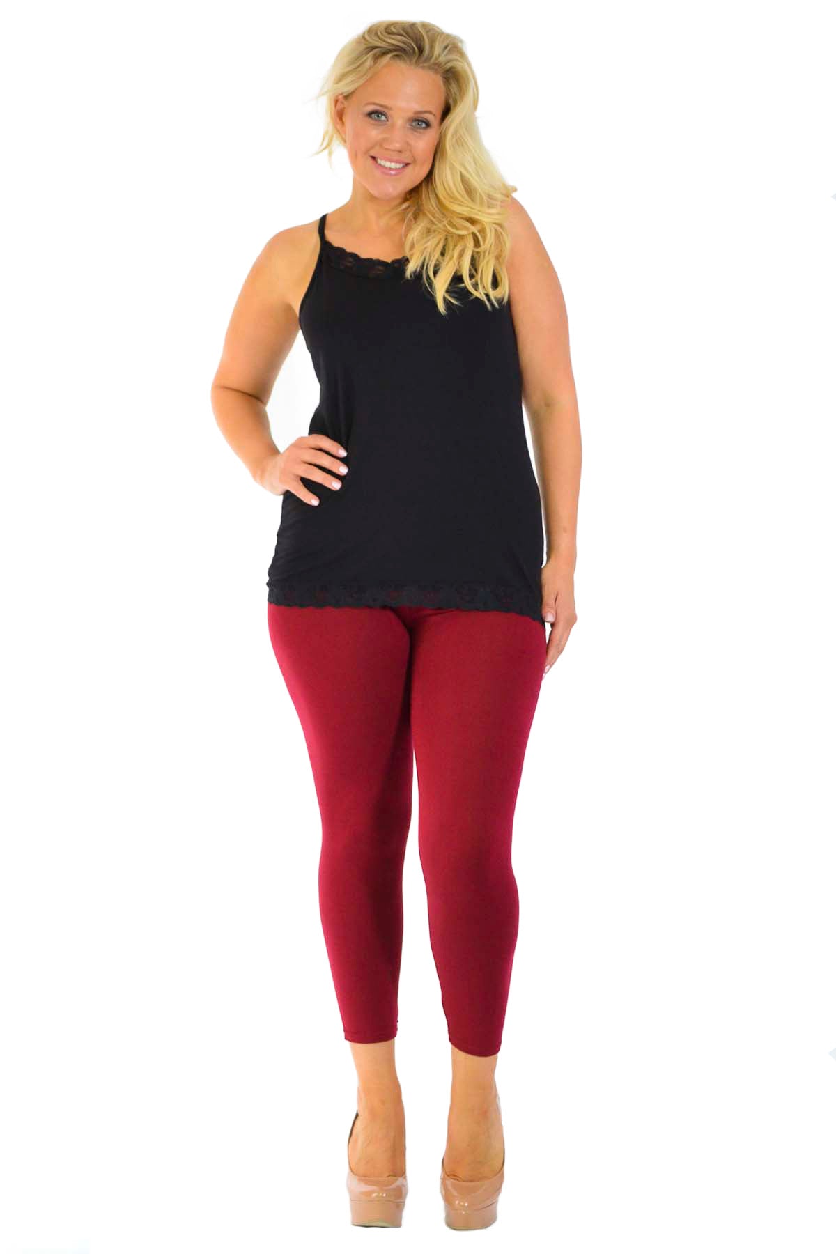 Khaki Green Plus Size Plain Long Leggings For Women 16-18 - Dropwear