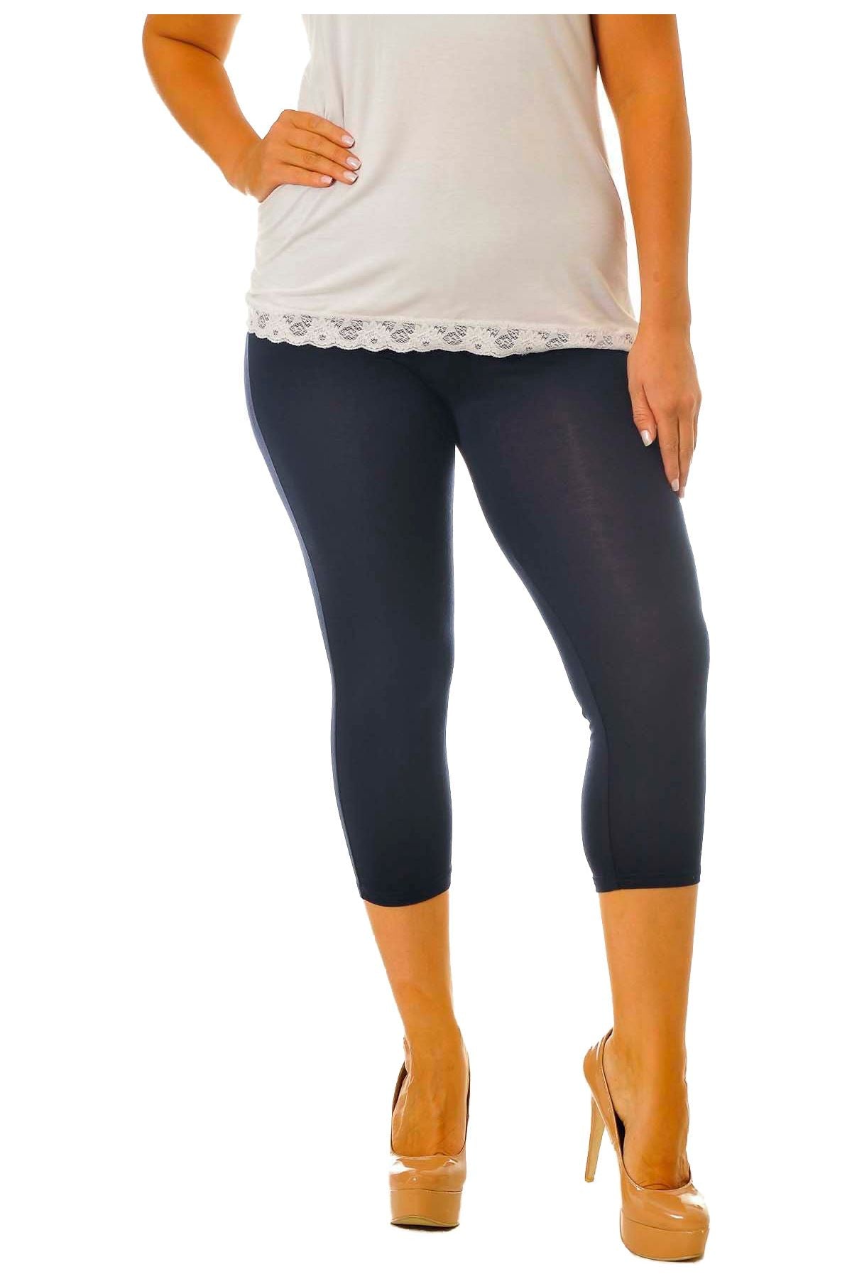 Grey Plus Size 3/4 Length Cropped Leggings For Women 28-30 - Dropwear