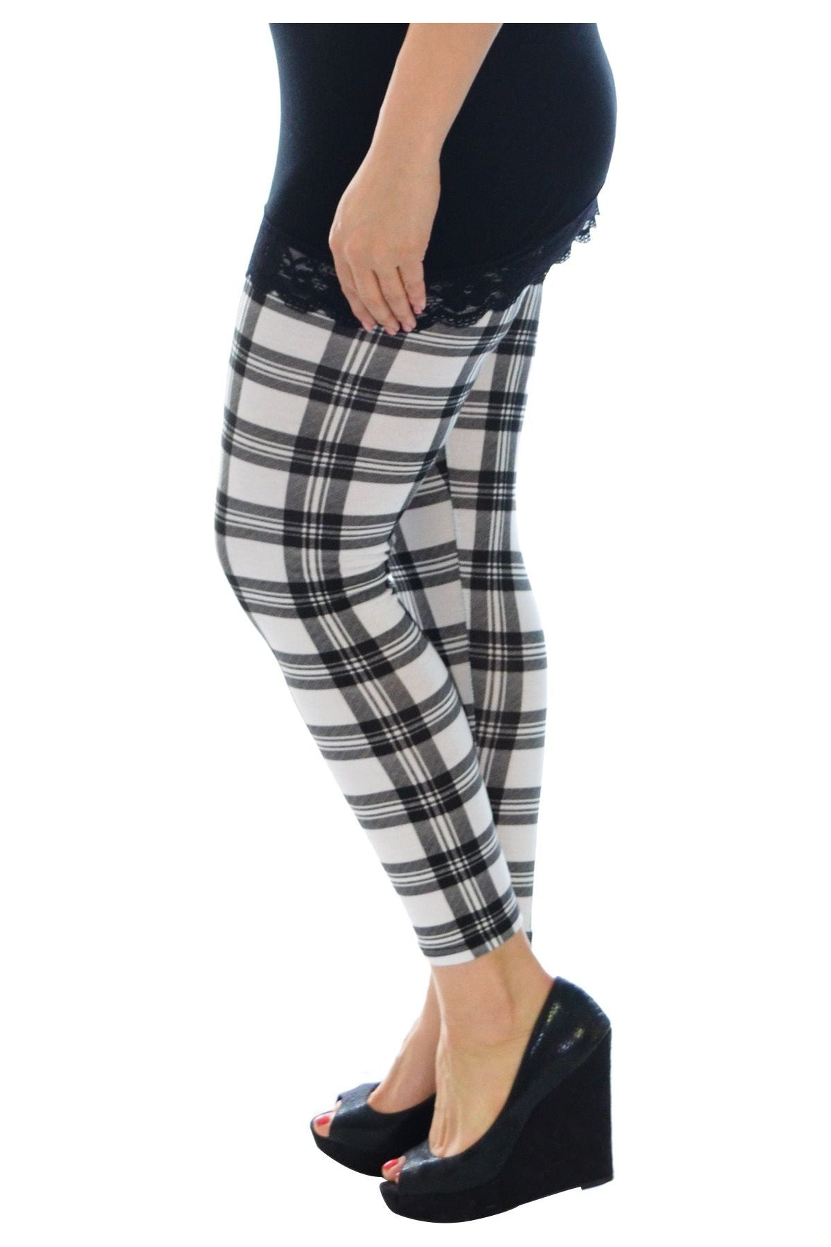 Blue Plus Size Tartan Check Print Long Leggings For Women 16-18 - Dropwear