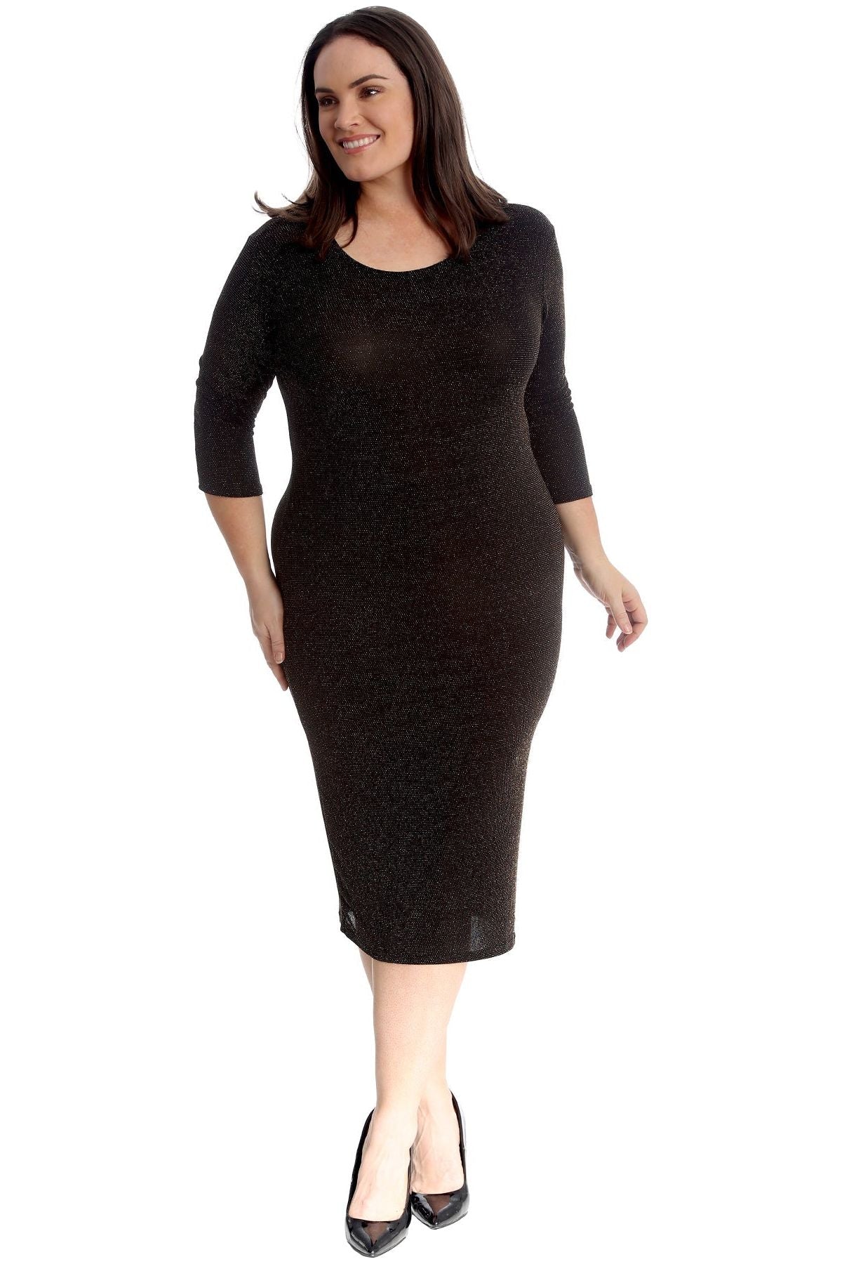 Gold Plus Size Lurex Metallic Glitter Bodycon Dress For Women 18 - Dropwear