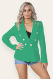 Beige Fitted Lined Double Gold Button Collared Blazer Jacket For Women MEDIUM - Dropwear