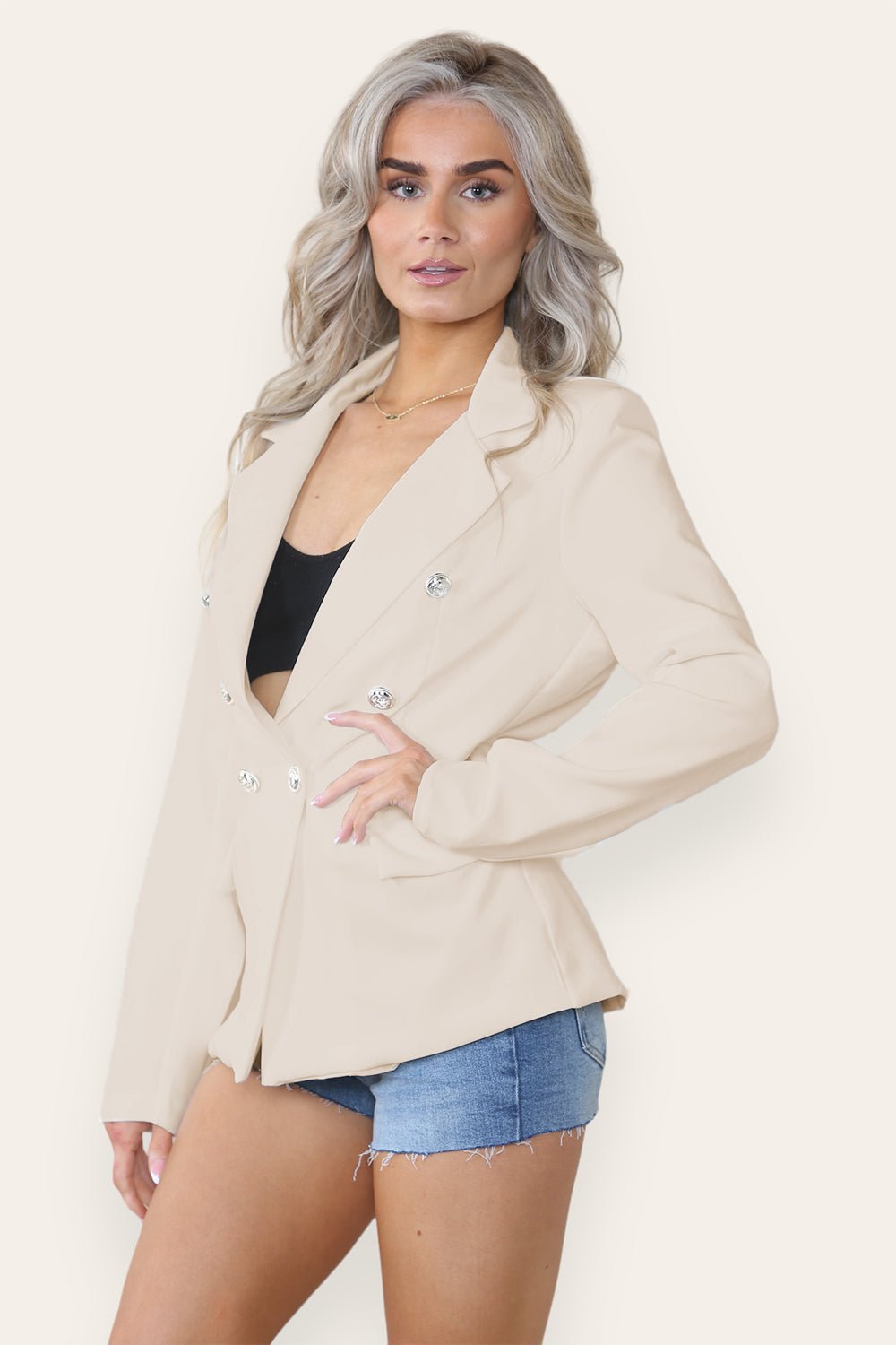 Jade Green Fitted Lined Double Gold Button Collared Blazer Jacket For Women MEDIUM - Dropwear