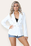 Beige Fitted Lined Double Gold Button Collared Blazer Jacket For Women SMALL - Dropwear