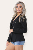 Royal Blue Fitted Lined Double Gold Button Collared Blazer Jacket For Women SMALL - Dropwear