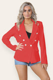 Fuchsia Fitted Lined Double Gold Button Collared Blazer Jacket For Women MEDIUM - Dropwear