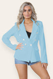 Camel Fitted Lined Double Gold Button Collared Blazer Jacket For Women MEDIUM - Dropwear