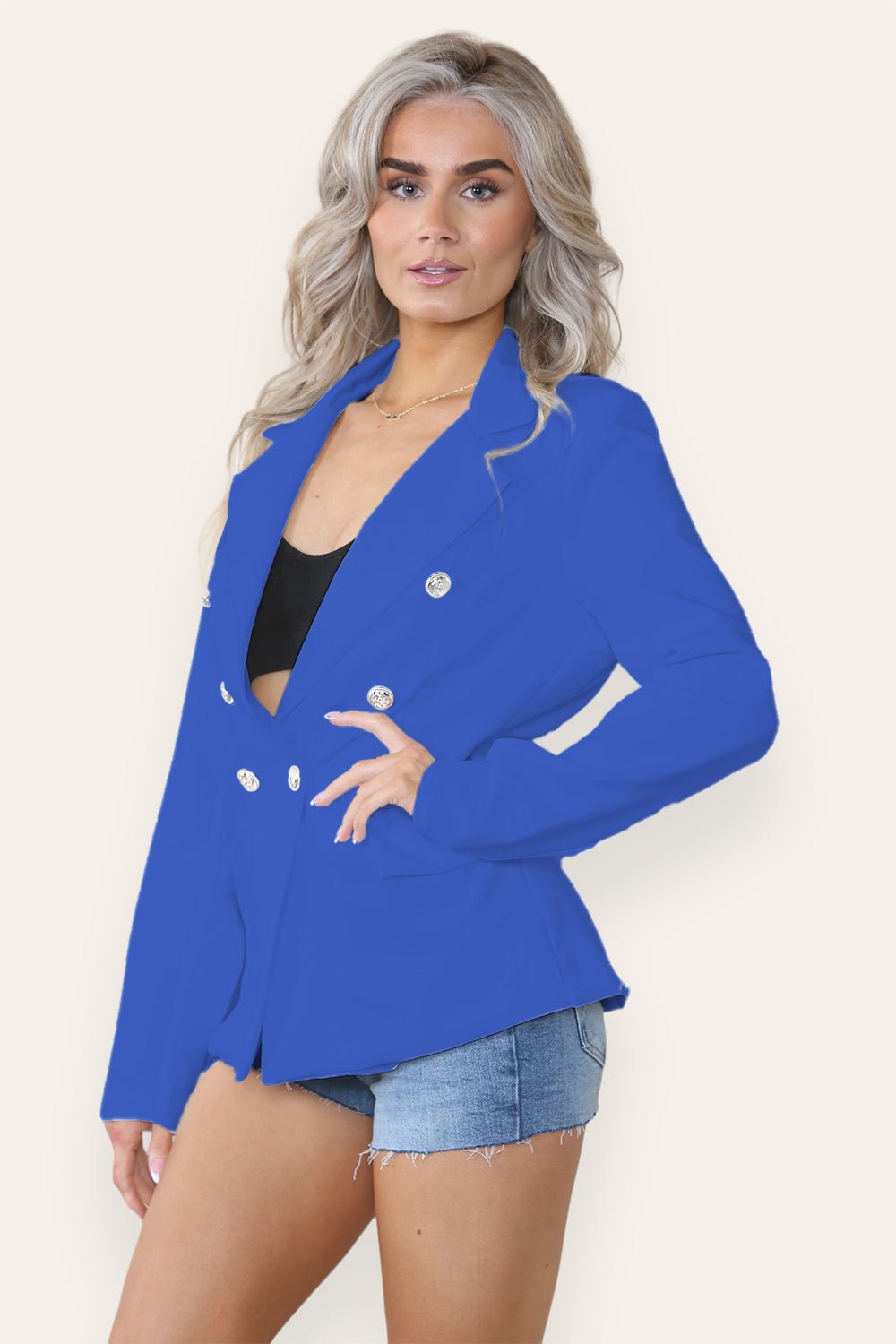 Red Fitted Lined Double Gold Button Collared Blazer Jacket For Women MEDIUM - Dropwear