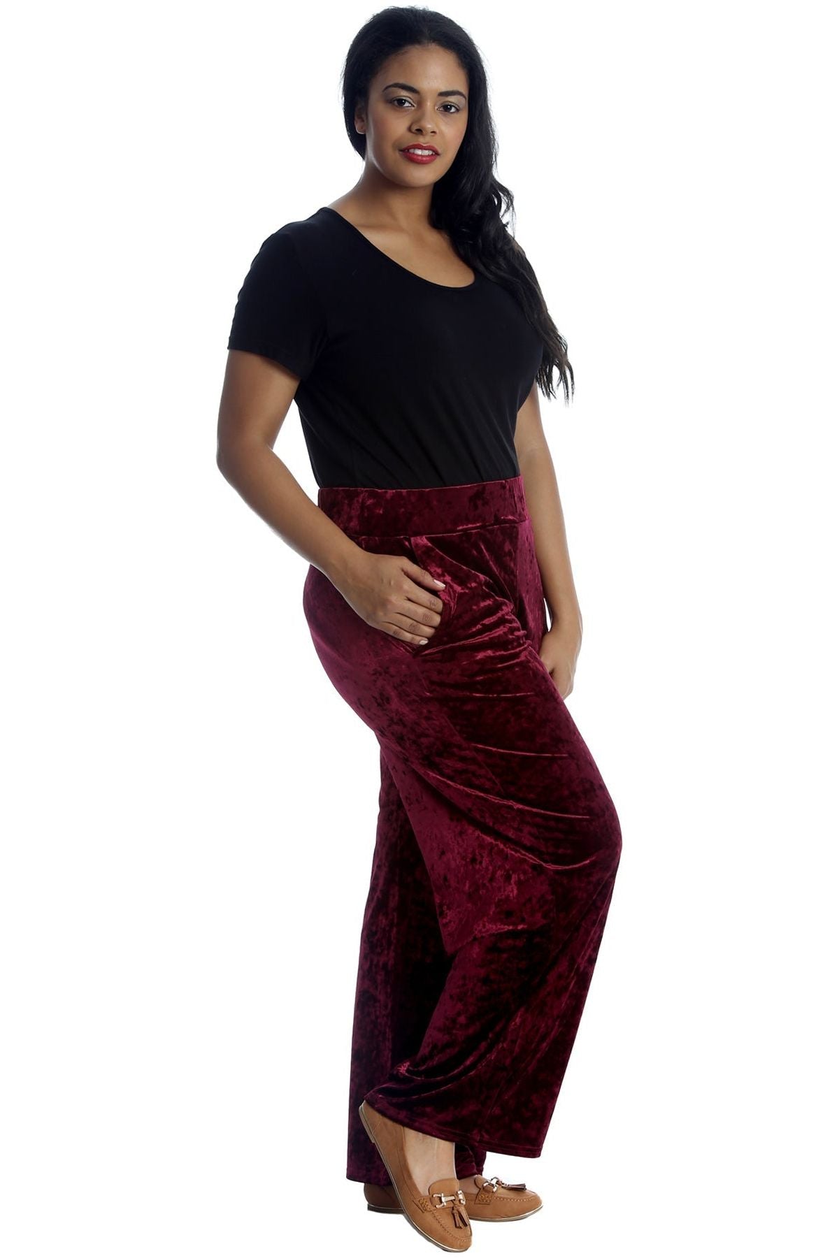Velour Velvet Wide Flared Leg Pocket Palazzo For Women  - Dropwear