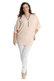 Zip Curved Hem V-Neck Batwing Sleeve Top For Women  - Dropwear