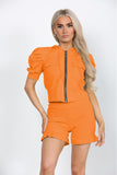 Royal Blue Front Pocket Zip Up Suit Ribbed Hooded Lounge WearÂ ShortÂ Set For Women S/M - Dropwear