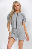 Orange Front Pocket Zip Up Suit Ribbed Hooded Lounge WearÂ ShortÂ Set For Women S/M - Dropwear