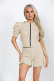 Grey Front Pocket Zip Up Suit Ribbed Hooded Lounge WearÂ ShortÂ Set For Women S/M - Dropwear