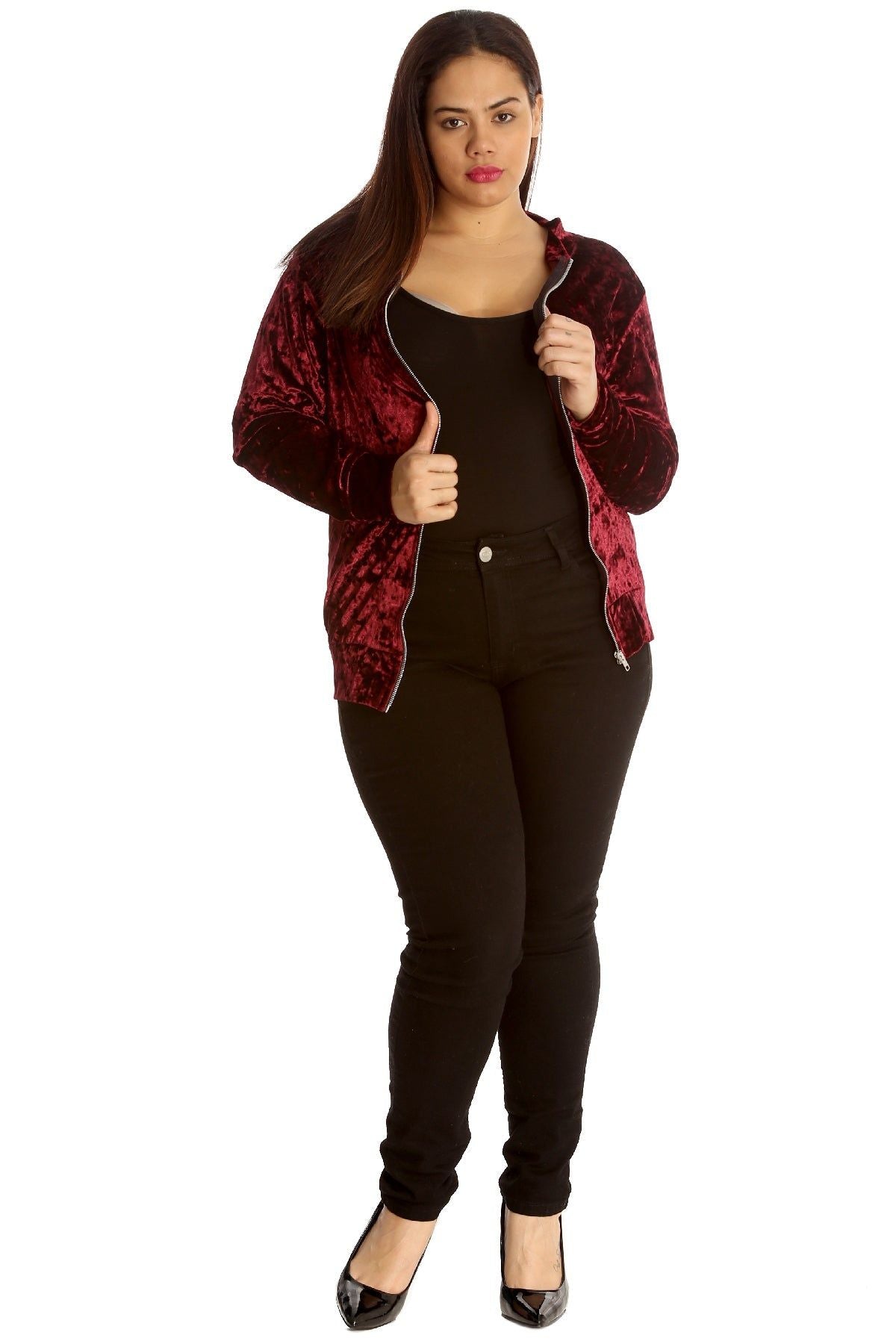 Grey Long Sleeve Velour Velvet Bomber Jacket For Women 16 - Dropwear