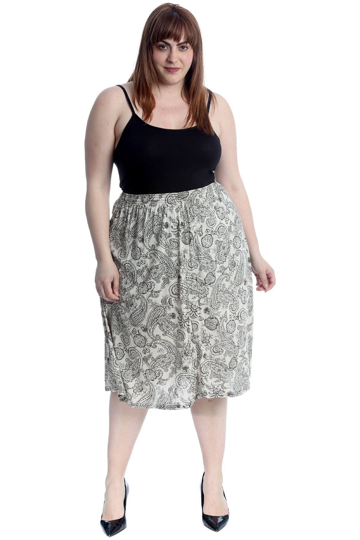Paisley Stone Plus Size Paisley Stone Print Midi Skirt For Women 24-26 - Dropwear