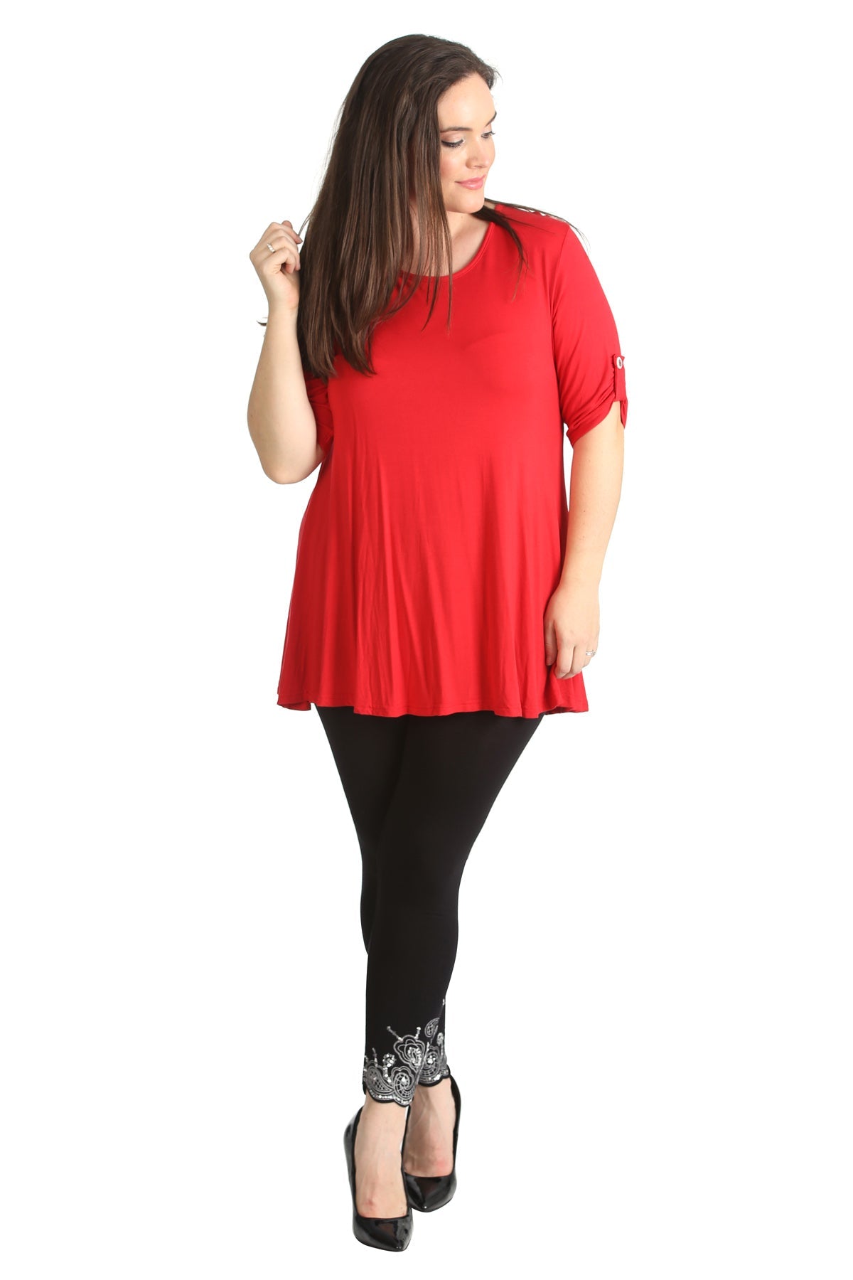 Red Womens Scoop Neck Flared Ladies Plain Tops For Women 20 - Dropwear