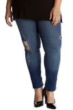 Blue Silver Sequin Patched Ripped Jeans For Women 16 - Dropwear