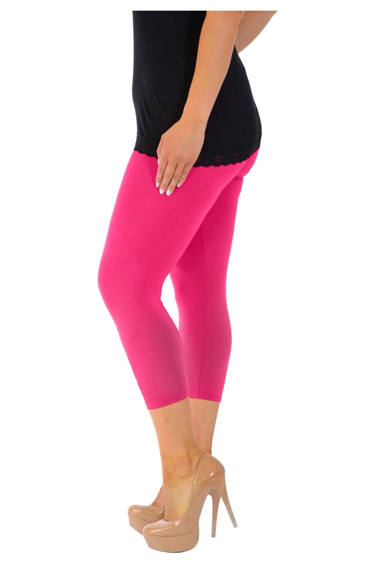 Cerise Plus Size 3/4 Length Cropped Leggings For Women 20-22 - Dropwear