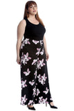 Black Light Green Plus Size Floral Print Palazzo Trouser For Women 24-26 - Dropwear
