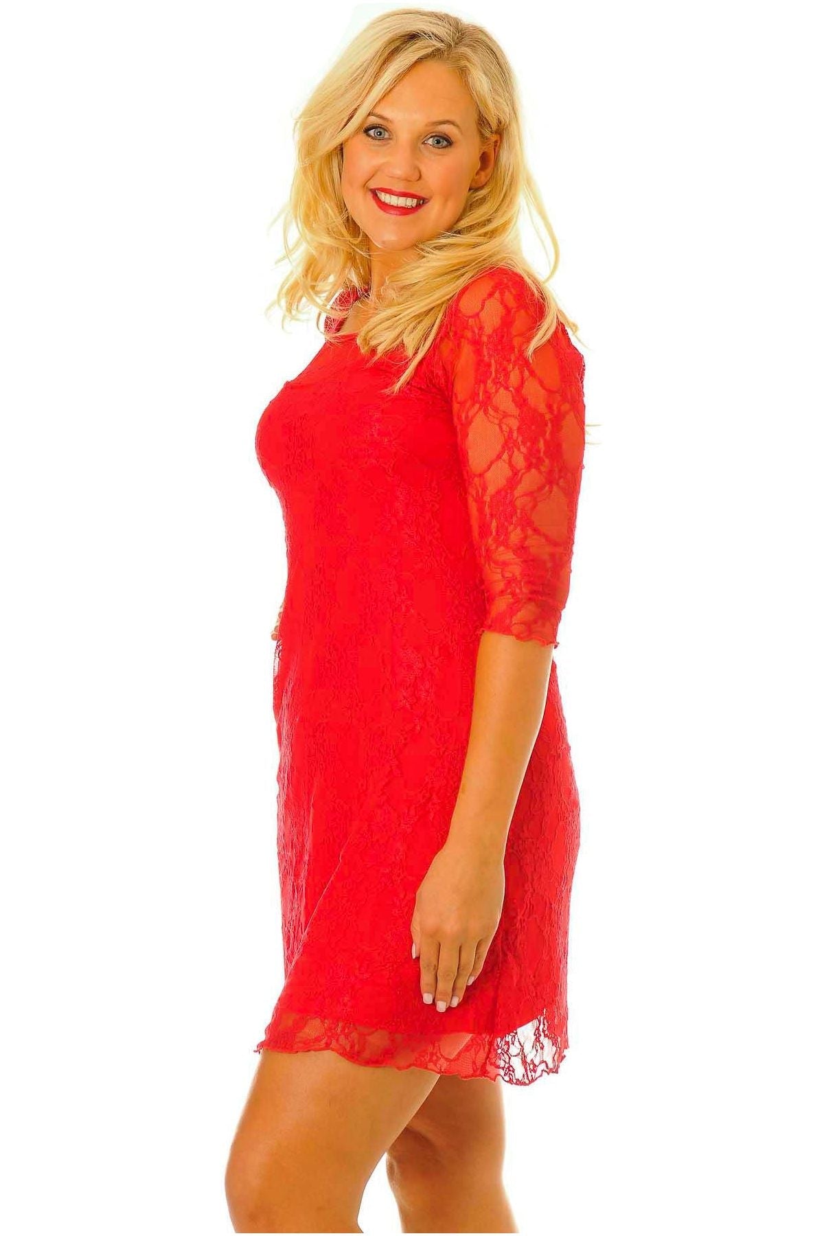 Purple Lace Lined 3/4 Knee Length Dress For Women 16 - Dropwear