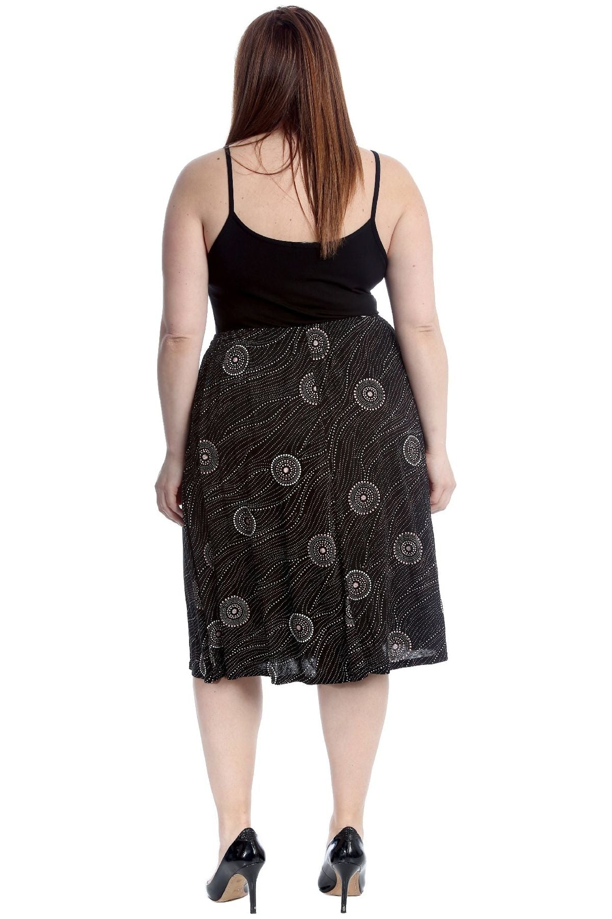 Pink Circle Black Plus Size Circle Print Midi Skirt For Women 28-30 - Dropwear