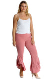 Pink Plus Size Frill Asymmetric Hem Plain Trousers For Women 20-22 - Dropwear