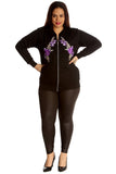 Black Purple Floral Embroidered Quilted Bomber Jacket For Women 20 - Dropwear