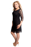 Black Floral Lace Lined 3/4 Sleeve Dress For Women 26-28 - Dropwear