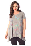 Grey Butterfly Hanky Hem Short Sleeve Top For Women 22-24 - Dropwear