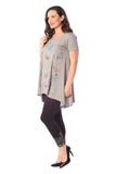 Grey Butterfly Hanky Hem Short Sleeve Top For Women 20 - Dropwear