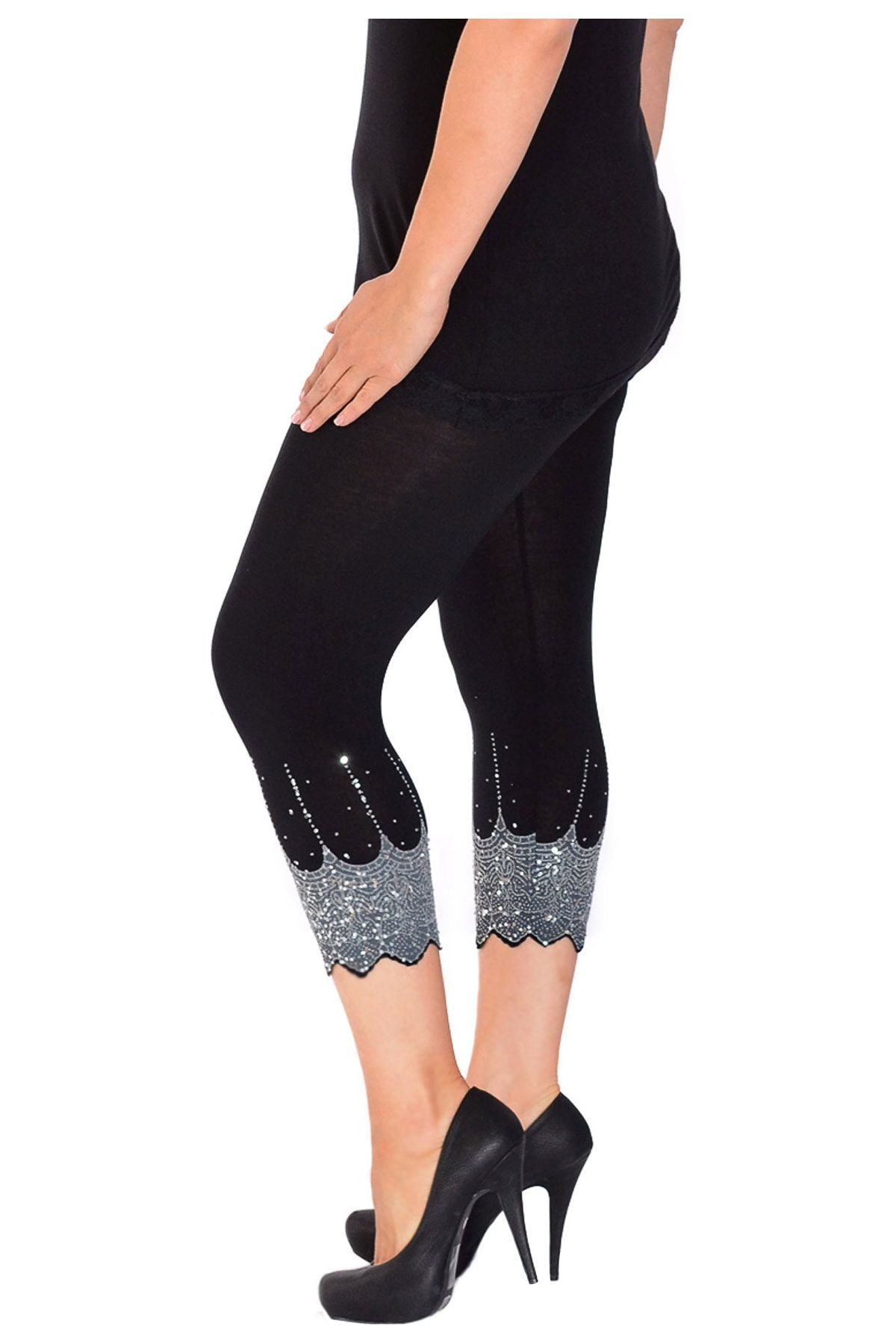 Black Gold Scallop Edge Sequin Leggings For Women 12-14 - Dropwear