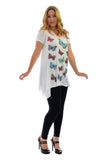 Orange Butterfly Hanky Hem Short Sleeve Top For Women 14 - Dropwear