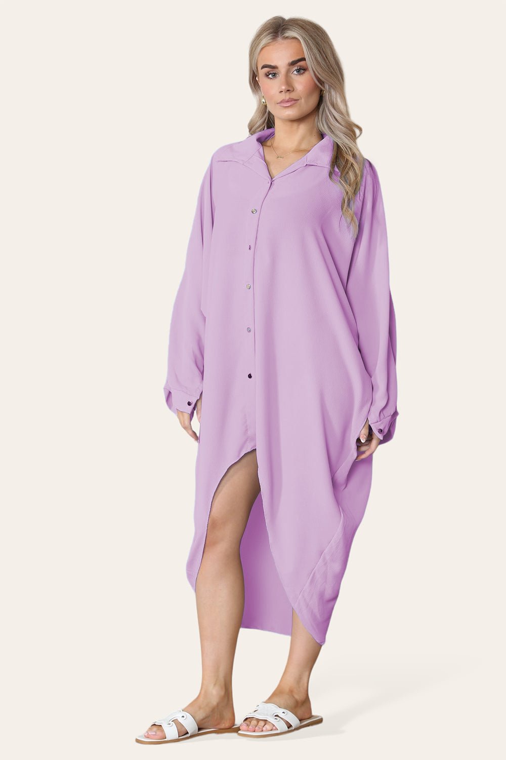 Coral High-Low Oversized Button Long Top Shirt Dress with Hem andÂ LongÂ Sleeves For Women ONE SIZE UK FIT (14 TO 22) - Dropwear