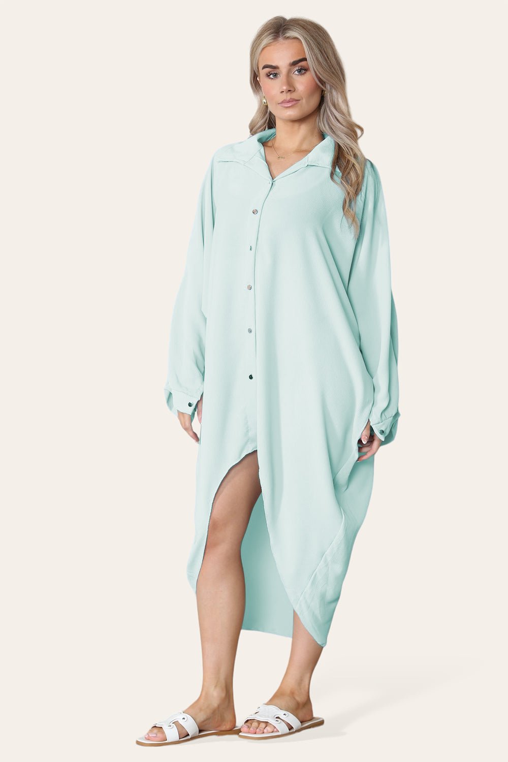 Navy High-Low Oversized Button Long Top Shirt Dress with Hem andÂ LongÂ Sleeves For Women ONE SIZE UK FIT (14 TO 22) - Dropwear