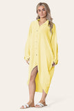 Beige High-Low Oversized Button Long Top Shirt Dress with Hem andÂ LongÂ Sleeves For Women ONE SIZE UK FIT (14 TO 22) - Dropwear