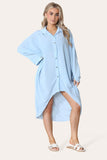 Royal Blue High-Low Oversized Button Long Top Shirt Dress with Hem andÂ LongÂ Sleeves For Women ONE SIZE UK FIT (14 TO 22) - Dropwear
